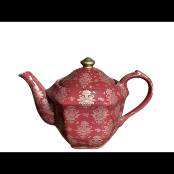 Dark garnet red and gold oriental tea pot glass or ceramic teapot for tea time - Picture 3 of 6